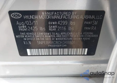 2012 Hyundai Sonata Gls from USA, damaged, VIN 5NPEB4AC8CH348801